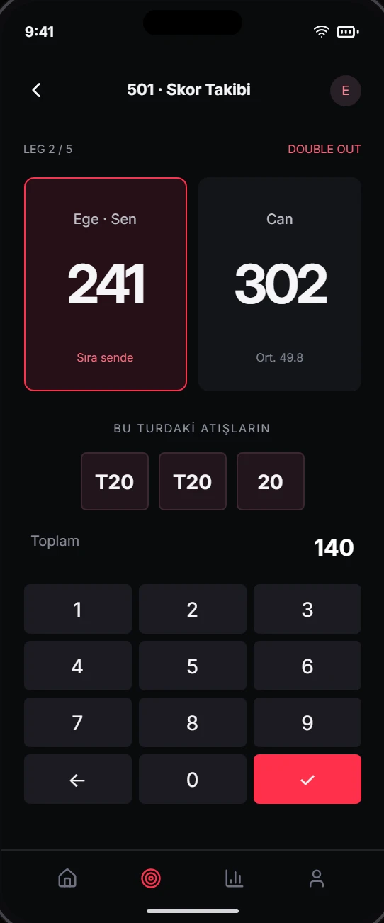 9Darters Atışını kaydet ekranı — tasarım önizlemesi
